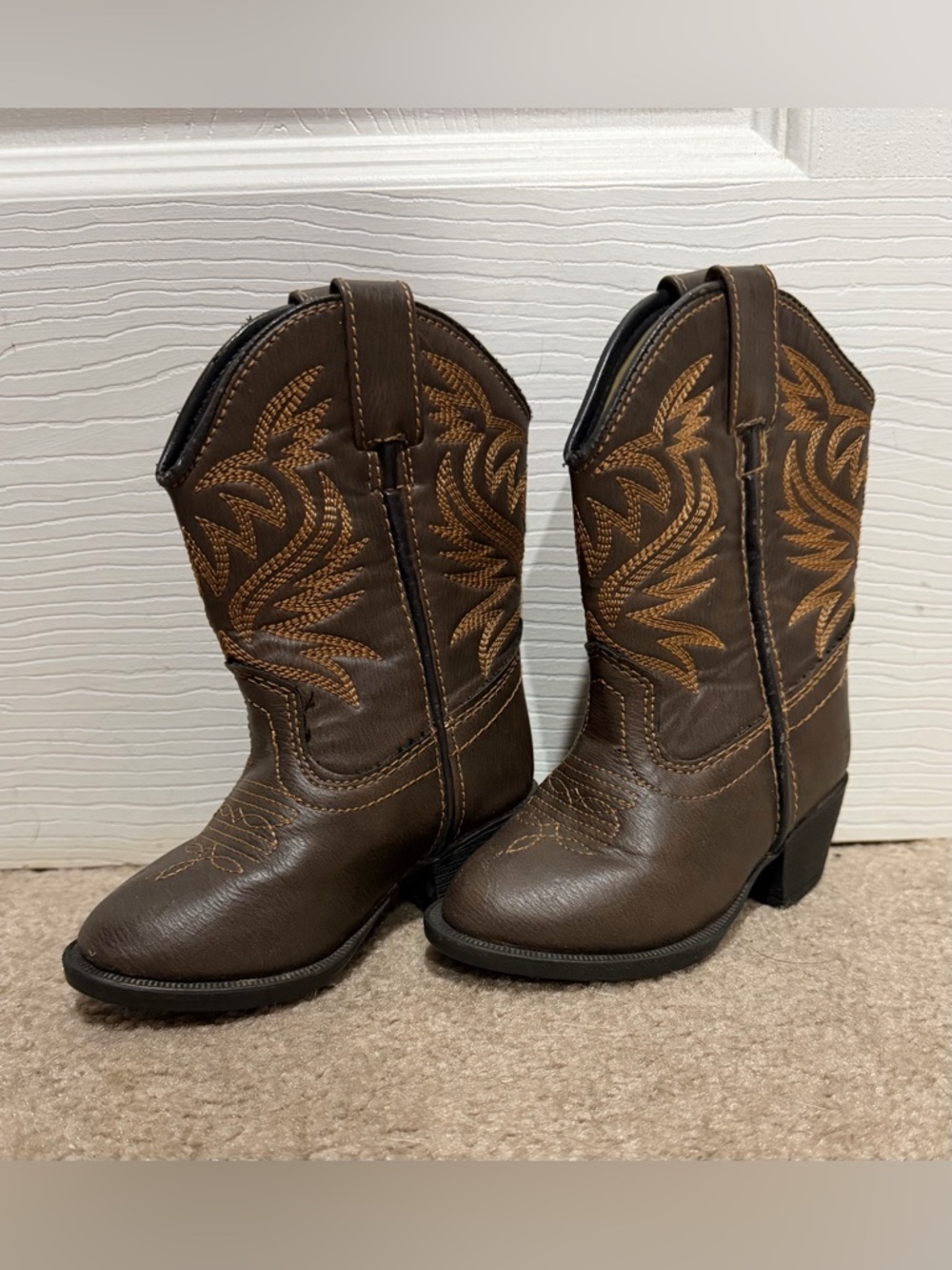 Kids Brown Western Embroidered Cowboy Boots